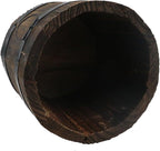 MY MIRONEY Plant Pots, Vintage Wooden Barrel Planter - Solid Rustic Garden Flower Pot with Metal Handles & Frame for Indoor Planter, Office Home Decor, Garden Home Plants, 4.72" x 3.94"
