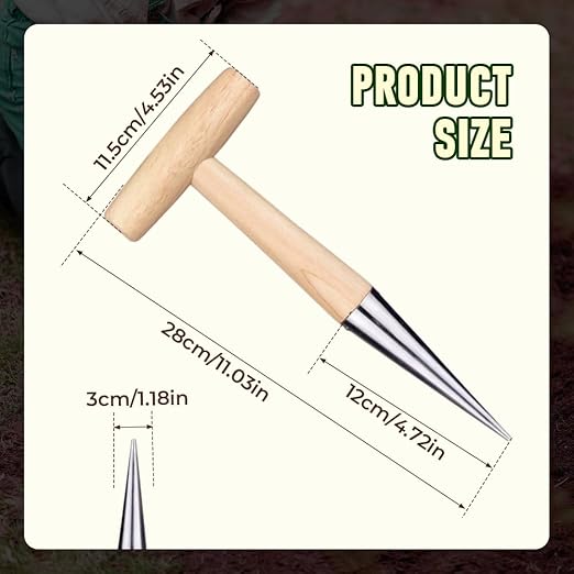 Plant Hole Digger for Planting, Seed Dibber Garden Tool, Hand Dibbler Seed Planter Tool,Bulb Planter Tool, Seeds Transplanting Plants Planting Bulbs, T Wooden Handle - Easy to Drill Holes (1PC)