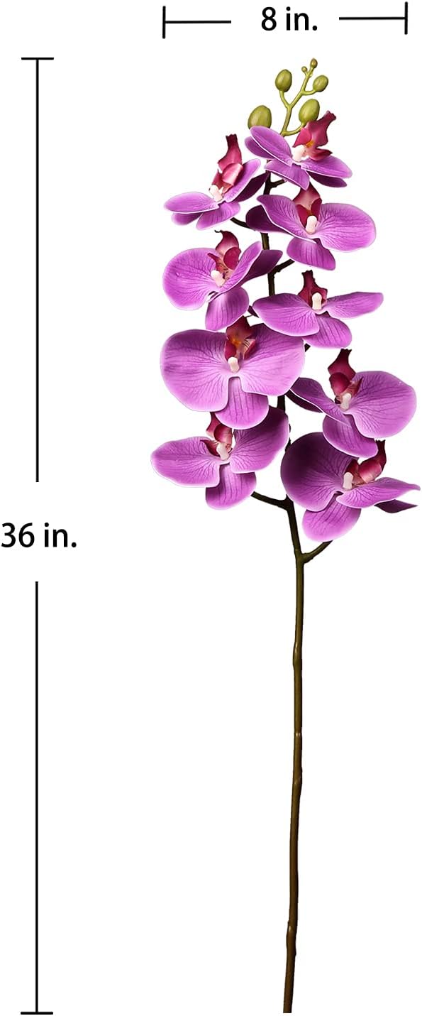 4 Pcs Artificial Orchid Flowers 9 Large Heads of Real Touch Vivid Phalaenopsis Orchid Flower Stem 36'' Tall, Artificial Flowers Branches for Home Decor, Office House Decoration-Purple Phalaenopsis