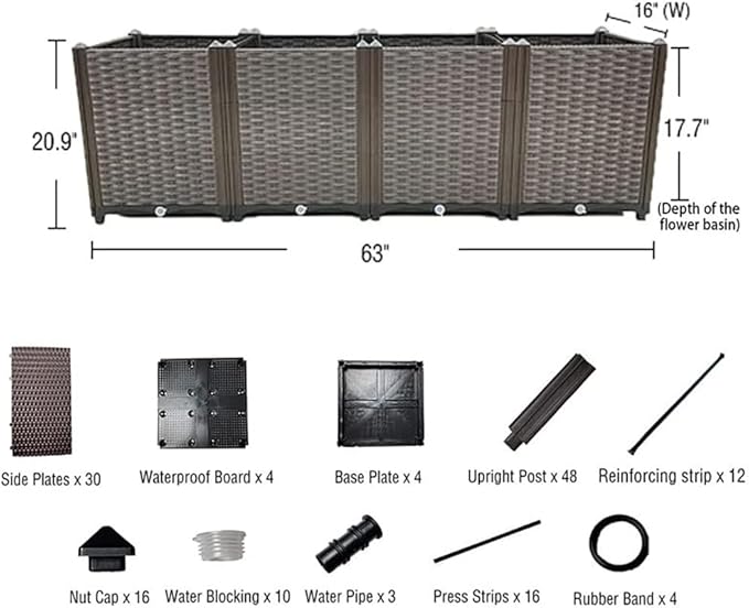 Large Planters for Outdoor Plants Raised Garden Bed Kit Rectangular Elevated Plastic Garden Boxes for Gardening Vegetables Flowers in Backyard Patio Balcony