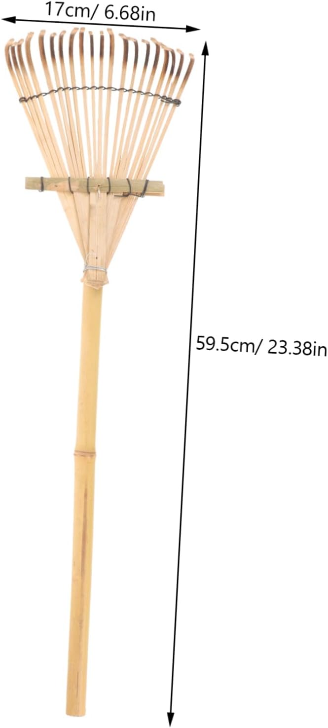 Milisten Gardening Tool Bamboo Rake Wood Handle Small Garden Rake for Loosening Weeding Gardening Tasks