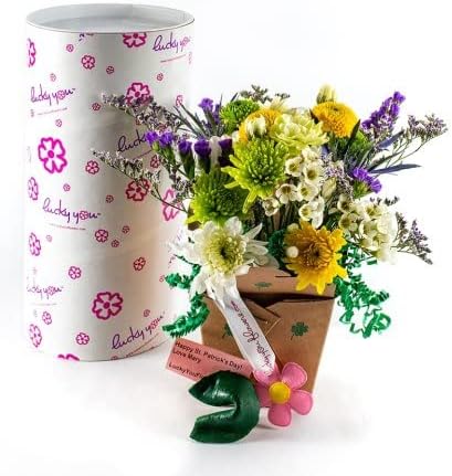 Get Lucky Fresh Cut Live Flowers Arranged in a Takeout Container with Your Personal Message Tucked Inside a Fortune Cookie