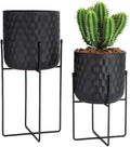TRIROCKS Set of 2 Metal Planters with Stand, Small Indoor Plant Pots 8 * 18 &7 * 12" Modern Decorative Flower Pots for Living Room, Entryway, Office, Balcony(Black)