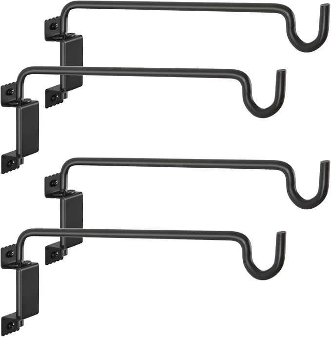 AILIN YELOKIE 16" 360° Swivel Plant Hanger (4-Pack) - Heavy Duty Solid Steel Wall Hook, 12-Directional Adjustable for Bird Feeders, Outdoor/Indoor Plants, Garden & Patio, Rust-Resistant Black