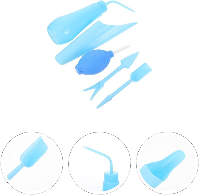 HEMOTON Garden Tool Set with Succulent Planting Tools and Bonsai Accessories, Crystal Blue 5pcs Kit for Home Gardening and Plant Care