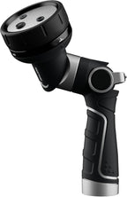 RESTMO Multi-Angle Garden Hose Nozzle with Sprinkler Function, Heavy Duty Water Hose Nozzle with 4 Spray Patterns, Magic Twist and Thumb Flow Control for Garden Watering, Car Washing & Yard, Black