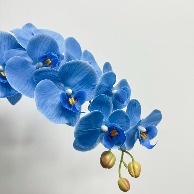 2 Pcs Orchid Stems 38" Artificial Flowers Real Touch Latex Faux Phalaenopsis Branches White Artificial Flowers for Wedding Party Home Garden Decor (Blue, 38")