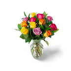 KaBloom - Rainbow Roses (Two Dozen) with Vase- Fresh Flowers for Birthday, Valentine's & Mother's Day