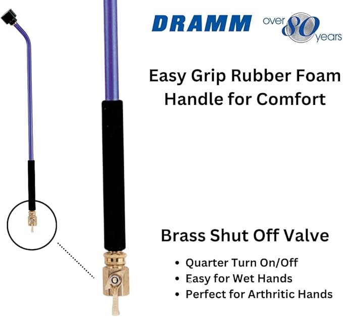 Dramm ColorMark Soft Rain Watering Spray Wand – 30” Long, Red – Lightweight & Durable with 8" Foam Grip and Brass Shut-Off Valve – Ideal for Hanging Baskets, Planters, Gardens, Shrubs & Seedbeds