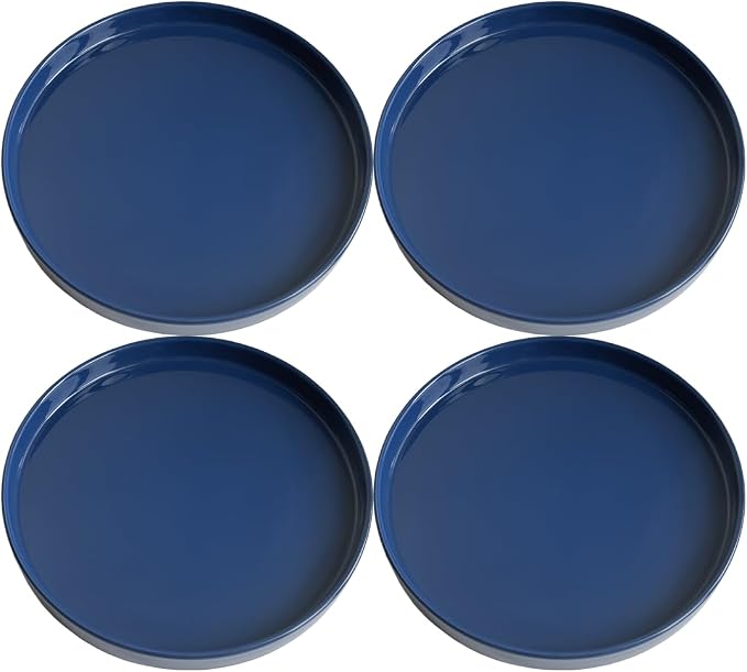Plant Saucer Pot Tray Planter Saucers 4 Pack 4 inch, 5 6 7 8 9 10 11 12 13 15 Inch for Indoors Outdoor, Durable Sturdy Ceramic Flower Drainage drip Water Tray for Glazed Pots Base ((4.5"/4.1"-Blue)