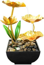 11‘’ H Gold Tabletop Water Fountain, Zen Desktop Waterfall, Indoor Lotus Desktop Decorative Fountain, Home Bathroom Bedroom Decor.