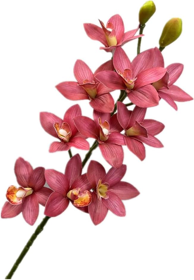 4pcs Artificial Cymbidium Orchid Flower Plant 3D Print Vanda 10 Heads Latex Phalaenopsis Flower (deep Pink)