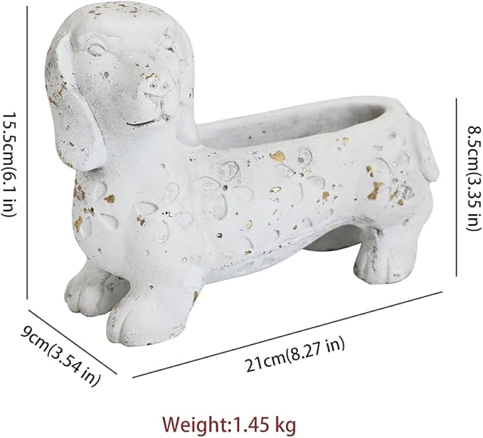 Vintage Cement Animal Planter Pots,Cement Succulent Planter,Indoor & Outdoor Garden Decor Rustic Shabby Flower Plants for Home,Patio,Balcony(White Dog)