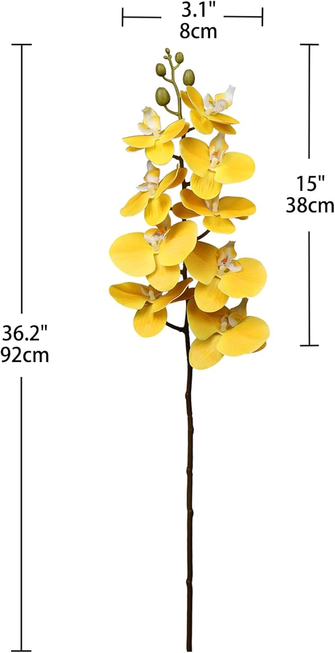 4 Pcs Artificial Orchid Flowers 9 Large Heads of Real Touch Vivid Phalaenopsis Orchid Flower Stem 31.5'' Tall, Artificial Flowers Branches for Home Decor, Office House Decor-Yellow Phalaenopsis