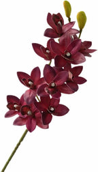 4pcs Artificial Cymbidium Orchid Flower Plant 3D Print Vanda 10 Heads Latex Phalaenopsis Flower (Dark red)