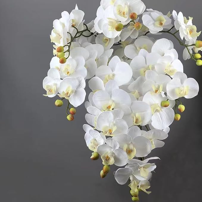 2 Pcs Orchid Stems 38" Artificial Flowers Real Touch Latex Faux Phalaenopsis Branches White Artificial Flowers for Wedding Party Home Garden Decor (White)