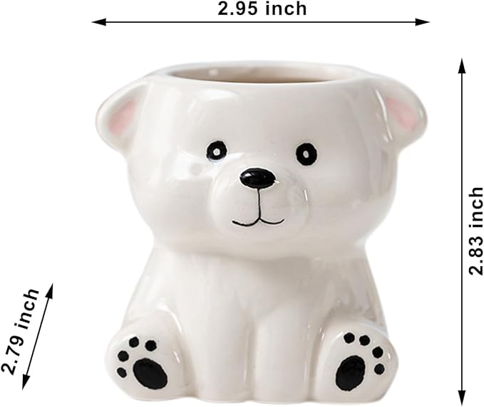 DIYOMR Cute Animals Planter, Mini Ceramic Cartoon Animal Shaped Succulent Flower Pot Indoor Air Plants Holder, Smooth Shiny Decorative Flower Cactus Planter - Plants Not Included (White Bear)