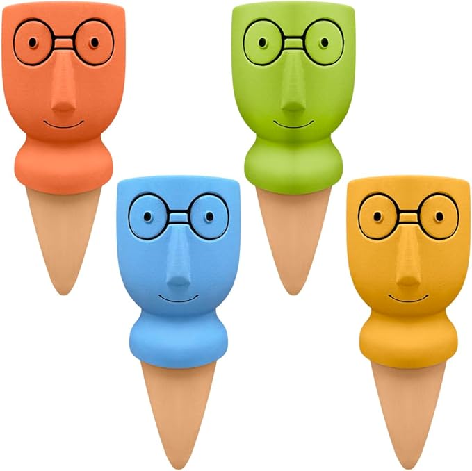 Terracotta Watering Stakes Large Head 4-Pack - Eco-Friendly Indoor/Outdoor Automatic Plant Hydration System, Delightful Slow Release Watering for Time-Saving Care