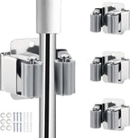 JAMEND CLXP 3PCS Broom and Mop Holder, Heavy Duty Garden Tool Organizer Rack Rake and Shovel Handle, Stainless Steel Mop Hanger. Wall Mounted Utility Rack with Screws, Silver.