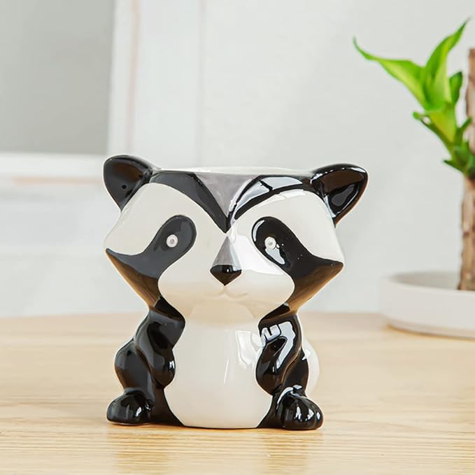 DIYOMR Cute Animal Ceramics Planter Small Succulent Pot Cartoon Shaped Plant Pot for Mini Plants Flower Cactus, Smooth Shiny Ceramic - Plants Not Included (Panda)