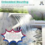 Waterfall Spillway for Indoor/Outdoor Decorative,Stainless Steel Fountain Spillway Kit Modern Embedded Design for Pool & Garden Ponds Outdoor Water Feature Runoff Outlet Easy Installation St