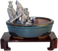 9GreenBox Bonsai Pot - 8 x 6, Green, Small, Indoor, Decorative Accents, Round, Glazed Ceramic & Stone, Garden Style, PLANTER, Decorative Planter
