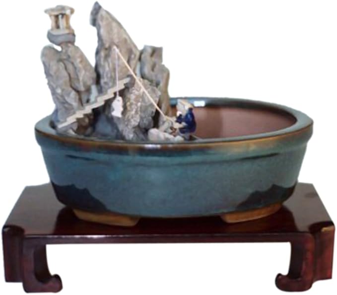 9GreenBox Bonsai Pot - 8 x 6, Green, Small, Indoor, Decorative Accents, Round, Glazed Ceramic & Stone, Garden Style, PLANTER, Decorative Planter