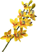 4pcs Artificial Cymbidium Orchid Flower Plant 3D Print Vanda 10 Heads Latex Phalaenopsis Flower (Black Heart Yellow)