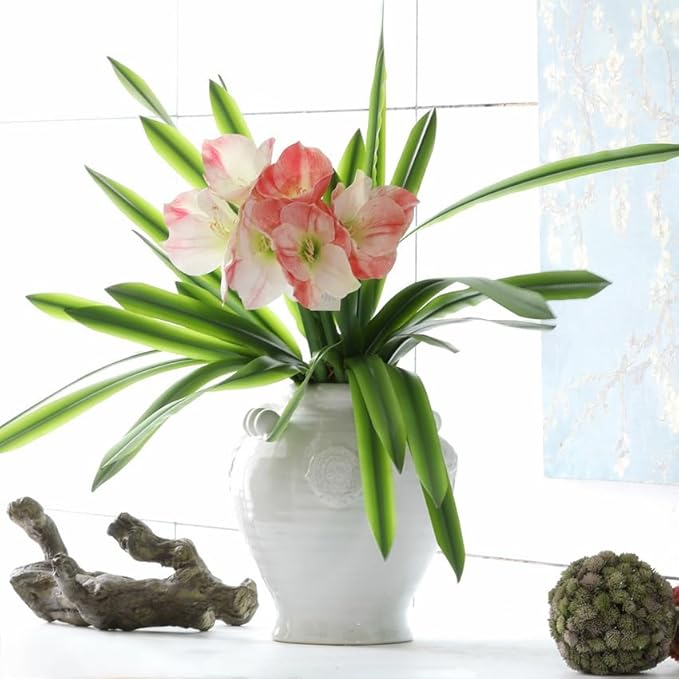 Set of 3 Real Touch Artificial Cymbidium Plants with Stems and Roots Faux Greenery Stems for Pot or Vase Faux Orchid Stems That Look Real for Indoor Home Office Farmhouse Decoration (Green)