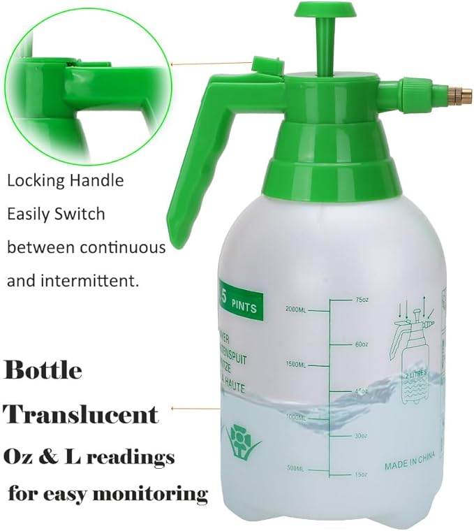 MRPAPA 3PCS Handheld Pump Sprayer, Garden Pressure Water Spray Bottle with Adjustable Brass Nozzle for Plants (2L-Green White)