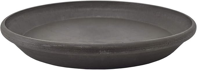 PSW Pot Collection AP35DC 14-inch Plastic/Stone/Wood Composite Plant Saucer Drip Tray – No Drainage Hole (Drillable), Indoor/Outer Water Tray, Dark Charcoal