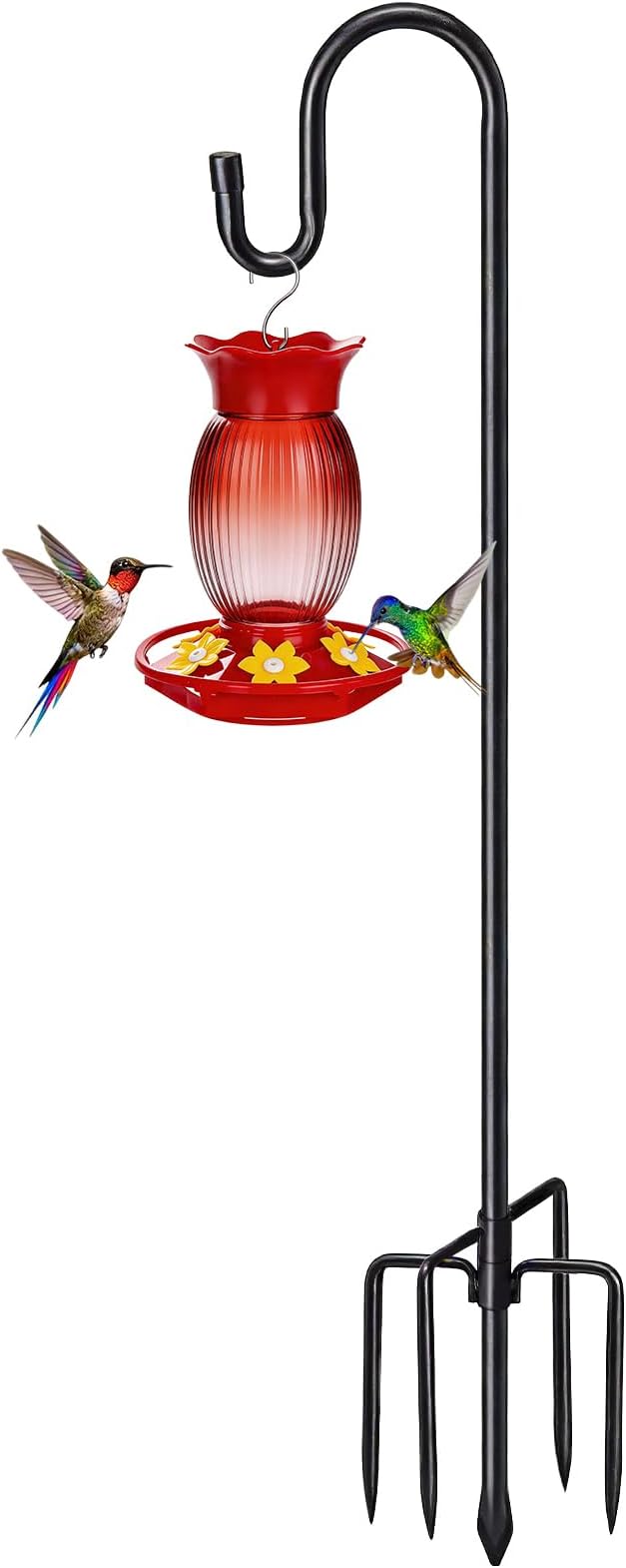 94" Heavy Duty Shepherds Hooks for Outdoor, Bird Feeder Pole with 5 Prong Base, Adjustable Height Shepherds Hook for Hummingbird Feeder, Bird Feeder, Plant, Wind Chimes,Lanterns,Wedding Decor (1 Pack)
