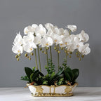 Artificial Flower in Pot Artificial Flower with Vase Orchid Fake Phalaenopsis Faux Plants for Home Layout Decor Living Room Office Decoration 43cm Artificial Plant Flower Arrangement ( Color : White )