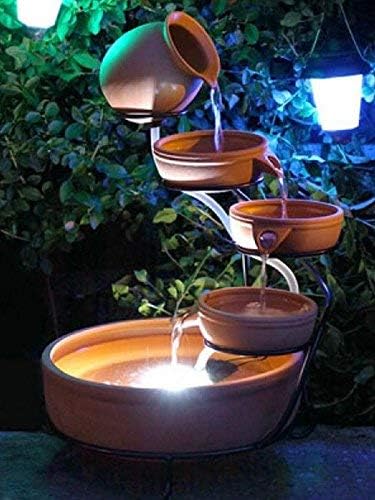 ASC Cascade Ceramic Solar Water Fountain Bowls 5 Tierd with Panel Pump Cascading Garden Decoration Bird Iron Frame
