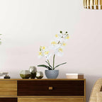 White Orchid Artificial Flowers 2 Stems in Grey Pot, Potted Faux Orchid Flower for Home Bathroom Table Living Room Office Kitchen Decor