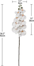 Orchid White 31.5" Real Touch Signal Stem Phalaenopsis Orchid Spray with 9 Large Flowers for Home Arrangement, Artificial Flowers for Home Decor, Office House Decor- White Orchids Flowers 2 Pcs