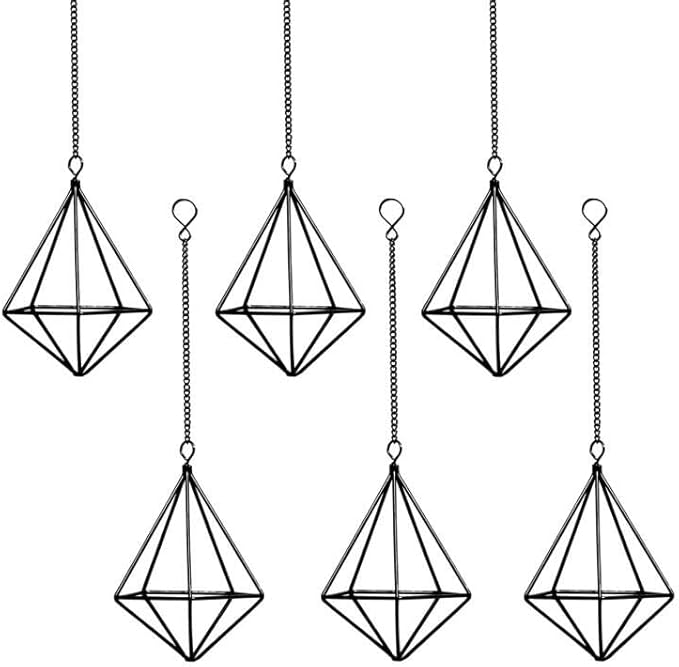 ZOOELAY Air Plants Hanging Holders Indoor Small Metal Airplants Rack Hanger Himmeli Geometric Planter Tillandsia Air Ferns Display with Chains 6 Pcs Black Diamond Shape …