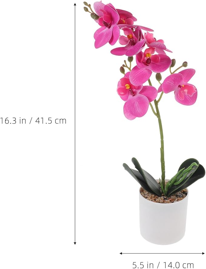 Artificial Phalaenopsis Bonsai Orchid Flower Pot, Lifelike Faux Potted Plant with 8 Purple Blooms, Realistic Indoor Home Décor Table Centerpiece for Living Room and Office