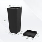 Metal Tall Planters 26 inch Set of 2, Durable Taper Planter with Drainage Holes & Rust-Proof Coating & Trays for Outdoor Indoor Garden Patio Front Door