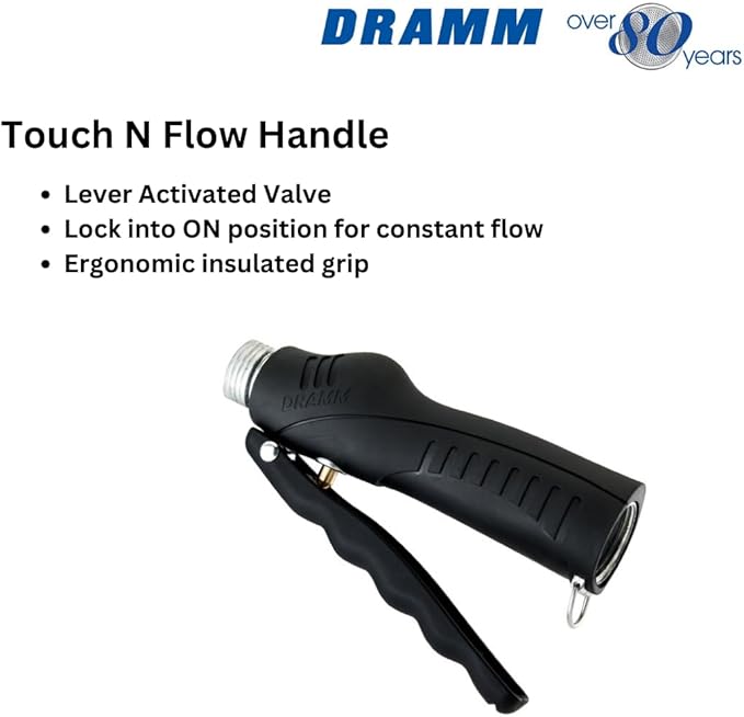 Dramm Touch-N-Flow Rain Wand – 30” Long, Blue – Full Watering Flow with Trigger-Style Shut-Off Valve & Lock – High-Flow, Gentle Spray for Gardens, Hanging Baskets & Flowerbeds