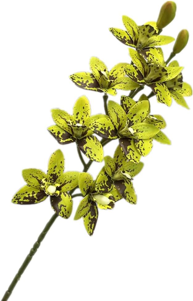 4pcs Artificial Cymbidium Orchid Flower Plant 3D Print Vanda 10 Heads Latex Phalaenopsis Flower (Black Green)
