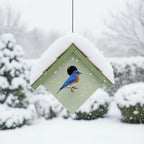 Large Cedar Bluebird House for Outside - Bamboo Shingles Roof Birdhouse for Bluebirds - Weather Proof Metal Protected - 13/16” Thickness Heavy Duty - Detachable and Easy Cleaning (1.5" Hole)