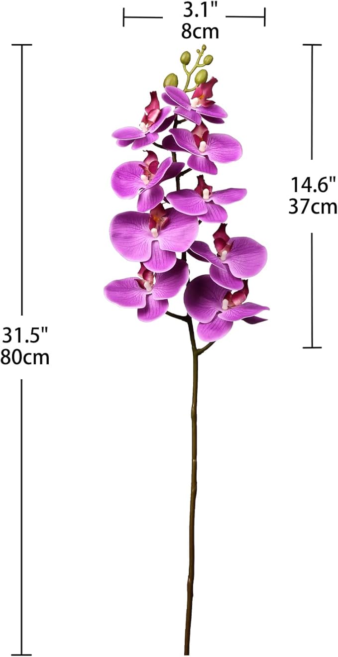 DILATATA Blooming Phalaenopsis Orchid 31.5" Tall Real Touch Artificial Orchid with 9 Large Flowers Fake Orchids Artificial Flowers for Decoration Home Arrangement-Purple Orchids Flowers 2pcs