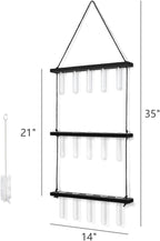 Mkono 3 Tiered Wall Hanging Plant Terrarium with Wooden Stand Mini Test Tube Flower Vase Glass Planter for Hydroponic Plant Cutting Home Garden Office Decor Gift