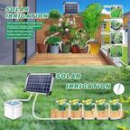 Solar Powered Drip Irrigation Kit with 7 Timer Modes for 30 Pots, IP65 Self Watering Solar Auto Irrigation System Greenhouse Watering Systems for Indoor Outdoor