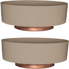 The HC Companies 6 Inch Round Plastic Succulent Capri Bowl Decorative Indoor Flower Succulent Planter Pot with Drain Plug Hole, Artisan Taupe with Copper Bottom Color (2 Pack)