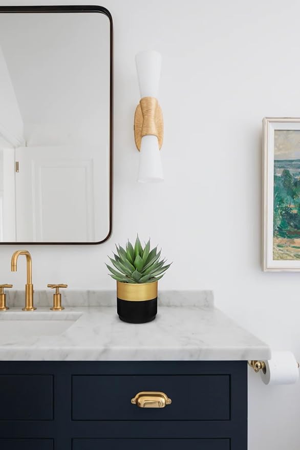 Briful Succulents Plants Artificial for Home Decor, Realistic Potted Fake Agave Plant, Gold Black Metal Pot, Cute Aloe Maguey Faux Plant, Shelves Tables Decor, Modern Farmhouse Kitchen Decorations
