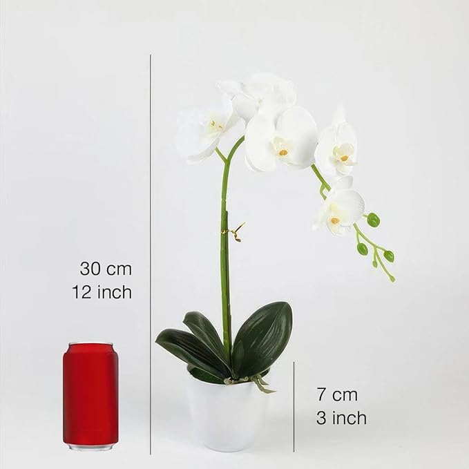 Artificial Orchid Flowers in Pot, 17" Real Touch Phalaenopsis Faux Orchid Plant (Adjustable to 20"), Large White/Pink Fake Flower Arrangement for Dining Table Centerpiece, Home Office (White)