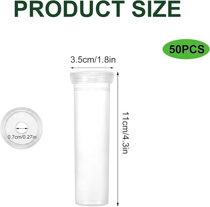 50 Pack 4.33 Inch Floral Water Tubes, 60ml Large Flower Tubes for Milkweed Cuttings, Plastic Floral Vials with Caps for Flower Arrangements, Butterfly Breeding & Florist Supplies