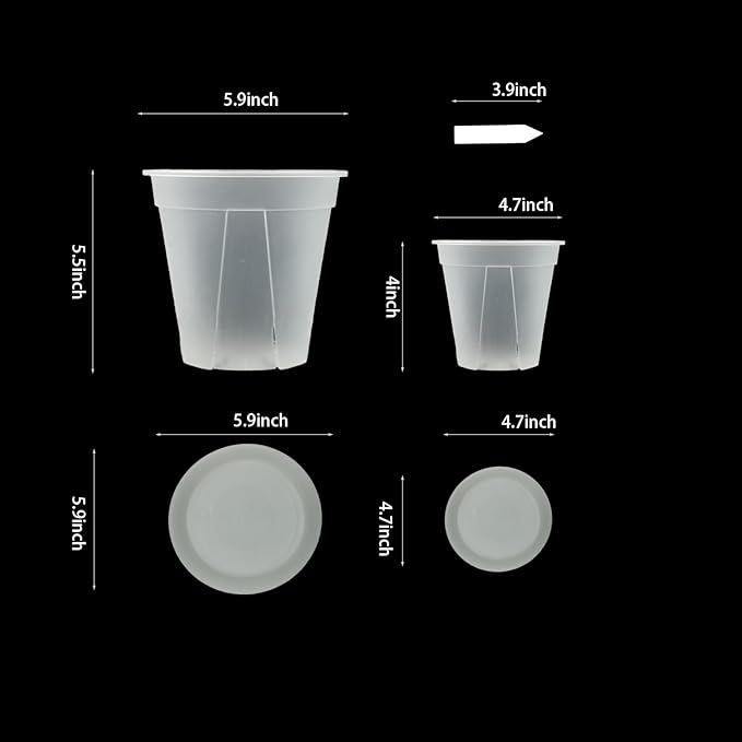 24 pcs 6/5 inch Clear Nursery pots for Plants Saucers,5/6 inch Clear Heavy pots with Side Vents for Reporting Orchids,Aroid,Monstera, Indoor & Outdoor use